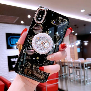 Prabangus Diamond Blizgučiai Bling Ring stovi Minkštas Telefono Case Cover for iPhone 6 6S 7 8Plus XS Max XR 11 Pro Max Mados Moterų Fundas