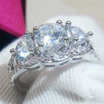 Prabangus Royal Diamond 1.5 ct 5A CZ Kristalų Žiedas 925 Sidabro Papuošalai Geriausia Dovana Vestuvių Žiedai Moterų Dalyvavimas Fine Jewelry