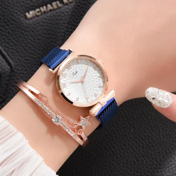 Prabangūs moteriški Laikrodžiai Nustatyti Elegantiškas Moterų Laikrodžiai Magnetinio Tinklelio Juostos Rose Moteris, Laikrodžių Apyrankės montre femme reloj mujer