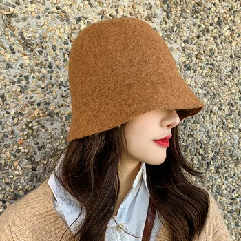 Pragmapism 2020 Nauja rudens žiemos kašmyras žvejys skrybėlės vientisos spalvos kibirą, skrybėlės moterims paprasta baseino skrybėlę hipster skrybėlę Kibirą Skrybėlės