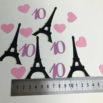 Prancūzija Mergaičių Paryžiaus laimingas, 8-9-10-11-12-13-ojo gimtadienio dekoracijas Tower Black Blizgučiai, kuriems juoda konfeti