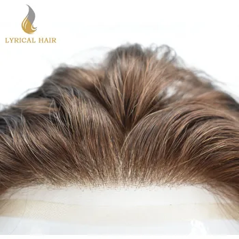 Prancūzų Nėriniai Priekiniai Odos Mens Toupee Hairpiece Žmogaus Plaukų Poli Pu Pakeitimo Sistemų Balinti Mazgų Perukas su natūraliai Valsčiaus