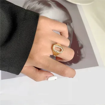 Prancūzų Stiliaus Tuščiaviduriai Pearl Atidaryti Žiedas Moterims Derliaus Aukso Spalvos Meilė Širdies, Ovalo formos Piršto Žiedai, Vestuvių Žiedas Anillos