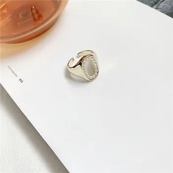 Prancūzų Stiliaus Tuščiaviduriai Pearl Atidaryti Žiedas Moterims Derliaus Aukso Spalvos Meilė Širdies, Ovalo formos Piršto Žiedai, Vestuvių Žiedas Anillos
