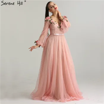 Princesė Seksualus Mados Žibintų rankovės Persikų Rožinės spalvos Blizgučiai Perlai Gėlių-line vakarinių Suknelių Mados Dizaino Stiliaus LA6342