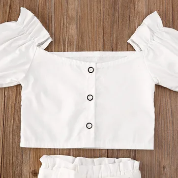 Princesė Vaikams Baby Girl Vasaros Off-Pečių, trumpomis rankovėmis Viršūnes+Bowknot Šortai aukštos juosmens baltas mygtukas plonas Drabužių, drabužių rinkiniai