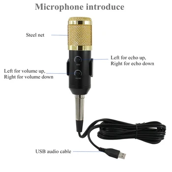 Profesinės Kondensatoriaus Audio USB Laidinio BM900 Studija Mikrofonas Vokalo Įrašymas KTV Karaoke Mikrofonas Mikrofonas su Stovu PC