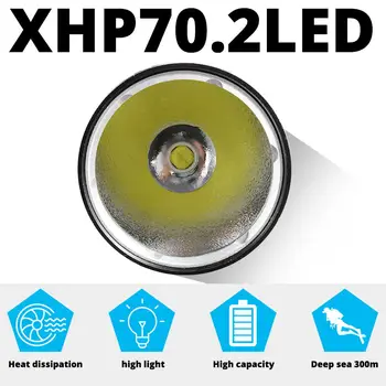 Profesinės XHP70.2 Nardymas Šviesos IPX8 Vandeniui Povandeninio Nardymo Žibintuvėlį po vandeniu 300m Žibinto Lempa lanterna Galia 26650