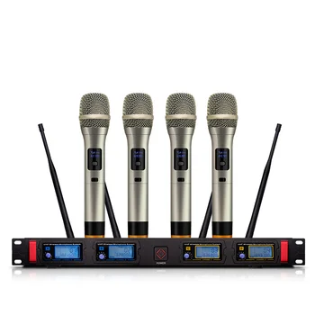 Profesionalių belaidžių mikrofonų 4 kanalų fiksuoto dažnio dinamišką vaizdą, 2 kišeniniai 2 odos spalva rankų įrangos, belaidžių mikrofonų