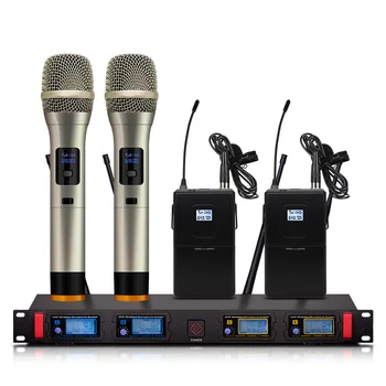 Profesionalių belaidžių mikrofonų 4 kanalų fiksuoto dažnio dinamišką vaizdą, 2 kišeniniai 2 odos spalva rankų įrangos, belaidžių mikrofonų