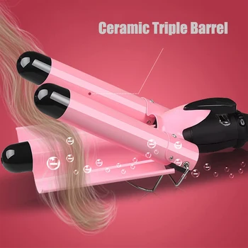 Professional Hair Curler Triple Barelį Turmalinas Keraminiai Plaukų Garbanoti Geležies Auto Perm Įtvaras Plaukai Garbanoti Stilius Įrankis Banga Lazdelė