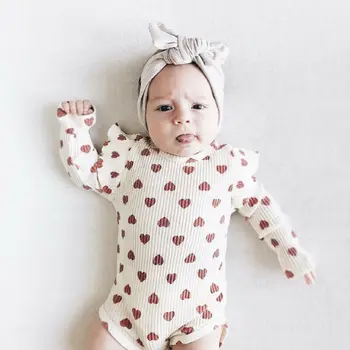 Pudcoco 2019 M. Rudenį Mielas Naujagimiui Baby Girl Drabužiai Pynimas Ilgomis Rankovėmis Bodysuit Širdies Spausdinti Jumpsuit Apranga