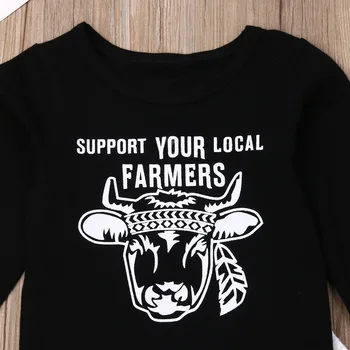 Pudcoco Naujagimį Berniuką Mergina Drabužius Karvė, Print T-Shirt Viršūnes Kutas Ilgas Kelnes Bowknot Lankelis 3Pcs Komplektus Drabužių