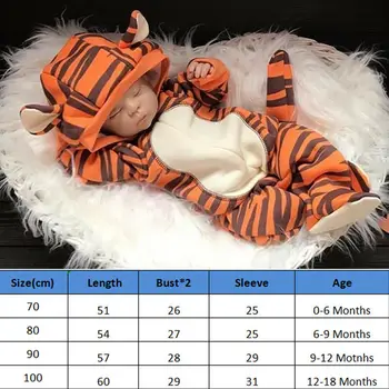 Pudcoco prekės kūdikiui, Naujagimiui Kūdikių Mergaitės Berniukai Animacinių filmų Tigras Gobtuvu Romper Jumpsuit Komplektus mados kūdikis kostiumas žiemos 1Pcs