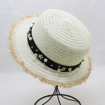 Puikus Butas Viršaus Šiaudų Skrybėlę Vasarą, Pavasarį Moterų Panama Kepurė laisvalaikio Pearl Beach Sun Skrybėlės Kvėpuojantis Mados Gėlių Mergaitė Skrybėlės