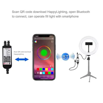 PULUZ 7.9 colių 20cm USB RGB Pritemdomi LED Dual Spalvos Temperatūra LED, Lenktas Šviesos Žiedas Vlogging Selfie Fotografijos Vaizdo Žibintai