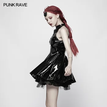 Punk Rave Moterų Gotikos Suknelė Pu Odos Mados Šalis Rankovių Seksuali Mini Suknelė Gražus Moterų Streetwear Suknelė