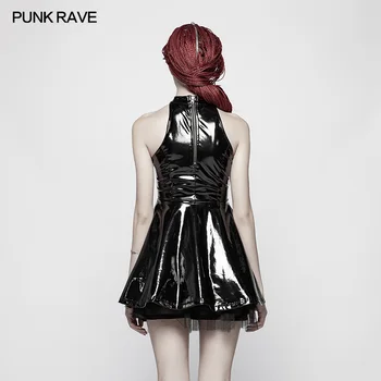 Punk Rave Moterų Gotikos Suknelė Pu Odos Mados Šalis Rankovių Seksuali Mini Suknelė Gražus Moterų Streetwear Suknelė