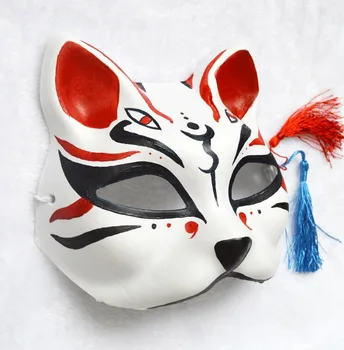 Pusę Veido, Rankų darbo Dažytos Japonų Stiliaus Fox Mask Kitsune Cosplay Maskuotis 4 Akis Helovinas Šalis