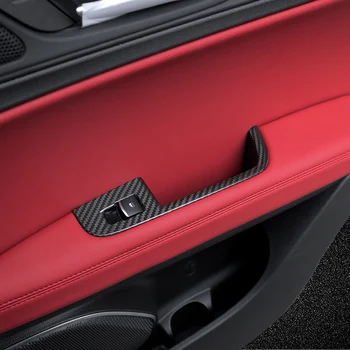 QHCP Automobilių Langų Pakėlimo Mygtuką Perjungti Skydelio Dangtelį Rėmo Lipdukas Apdaila Nekilnojamojo Anglies Pluošto Juoda 4Pcs/Nustatyti Alfa Romeo Giulia Stelvio