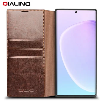 QIALINO Originali Odinis dėklas, skirtas Samsung Note 10 Maišelį Kortelės Lizdas Ultra Plonas Flip Dangtelis Pastaba 10+5G Plius 6.3/6.8 colių