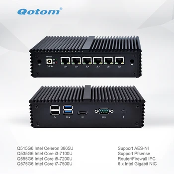 Qotom Mini PC Q500G6-S05 su Celeron Core i3 i5 i7 AES-NI 6 Gigabit ethernet NIC Maršrutizatorius Užkardos Paramos Linux Ubuntu Ventiliatoriaus Kompiuterio
