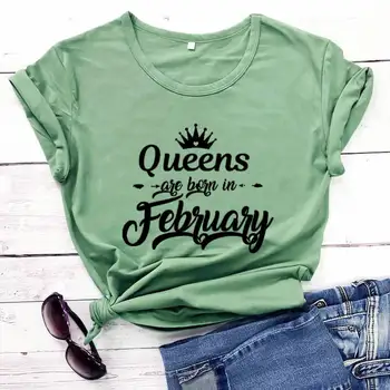 Queens yra gimęs vasario Naują Atvykimo Medvilnės Vasaros Juokingi Marškinėliai Gimtadienio Dovana Jai vasario Karalienė Marškinėliai