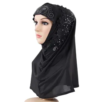 Ramadanas Musulmonų Vienas Gabalas Hijab Islamo Nėrinių Gėlių Šalikas Amira Skarelė Moterų Headwarp Underscarf Kepurės Kaulų Variklio Dangtis, Pilnas Draudimas