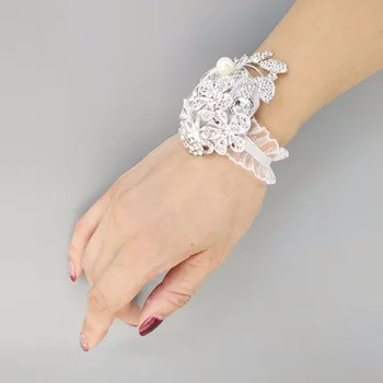 Ranka Corsage Pearl Apyrankės su brangakmeniais kristalų bling vestuvių apyrankės ant Riešo corsage Sagė Gėlė riešo corsage W0888