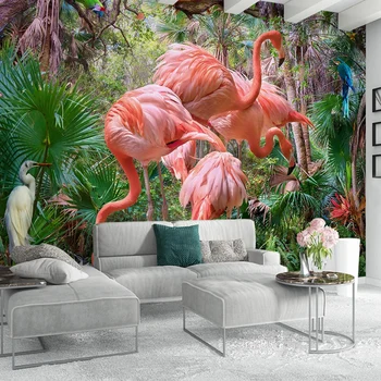 Rankomis Dažyti Tropinių Augalų Lapai Flamingo Plakatas Sienų Tapybos Šiuolaikinių Studijų Miegamojo Kambarį Viešbutyje Dekoro, Sienų Tapetai, 3D