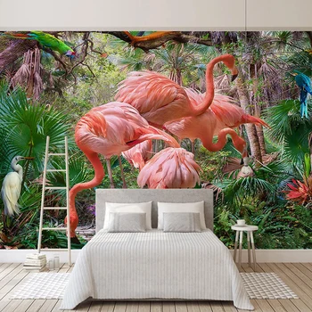 Rankomis Dažyti Tropinių Augalų Lapai Flamingo Plakatas Sienų Tapybos Šiuolaikinių Studijų Miegamojo Kambarį Viešbutyje Dekoro, Sienų Tapetai, 3D