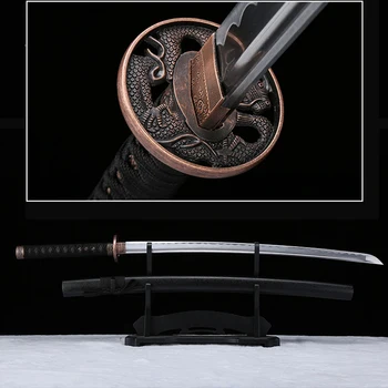 Rankų darbo japonijos katana black dragon tsuba aštrus nekilnojamojo samurajus kardas 1045carbon plieno Drakonas Guard