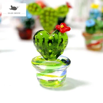 Rankų Darbo Širdelės Formos Murano Stiklo Kaktusas Figūrėlės Darbalaukio Amatų Ornamentu Kūrybos Spalvingas Mielas Miniatiūriniai Įrenginiai, Namų Dekoro