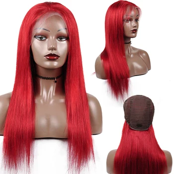 Raudona 99J Bordo Nėriniai Priekiniai Žmogaus Plaukų Perukai Black Moteris 13*1 Tiesiai Nėrinių Dalis Priekiniai Perukai Brazilijos Žmonių Plaukų Perukai Remy