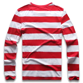 Raudona Balta Dryžuotas ilgomis Rankovėmis T Shirts Tees Vyrų Apvalios Kaklo Spalvinga Black White Stripes Vyrų Atsitiktinis