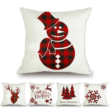 Raudona Geometrinis Kalėdų Senį pagalvės užvalkalą Kalėdų Sofa Aksomo Pagalvėlės Dangtis Namų Dekoro Happy Xmas Tree Briedžių Fundas De Colchon
