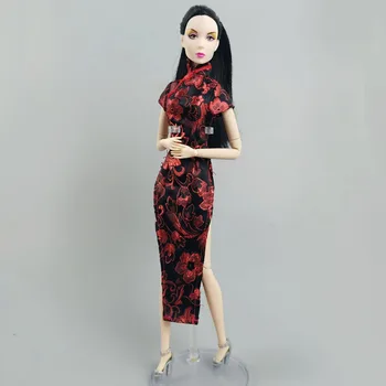 Raudona Gėlių Mados Lėlės Drabužius Barbie Lėlės Suknelė, Komplektai, Kinų Tradicinė Qipao Drabužių 1/6 Lėlės Priedai 