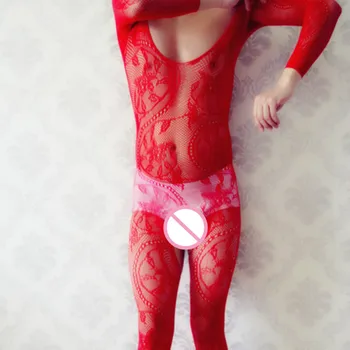 Raudona Sleepwear vyriškos Pėdkelnės Vienas gabalas Lingerie Egzotinių Žmogus žvejybos tinklas Bodysuit Vaikinas Atvira Tarpkojo naktiniai drabužiai žvejybos tinklas Kūno Kojinės