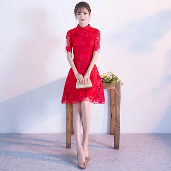 RAUDONA Tradicinės Kinų Nuotaka Vestuvių Suknelė Pagerinti Moterų Siuvinėjimo Gėlių Cheongsam Vestidos Elegantiškas Plonas Qipao XS-XXL