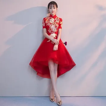 RAUDONA Tradicinės Kinų Nuotaka Vestuvių Suknelė Pagerinti Moterų Siuvinėjimo Gėlių Cheongsam Vestidos Elegantiškas Plonas Qipao XS-XXL
