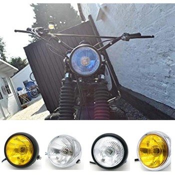Raundas Motociklo LED Headlight12V Universal Retro Motociklo priekinis žibintas Motoroleris, Motociklas Motorinių Priekiniai Žibintai Lempa Universalios