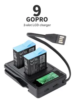 RCtown už GoPro Hero 9 Black Baterijos Kroviklis Dual Port su skystųjų KRISTALŲ Ekranas Įkrovimo Kabelis Eiti Pro 9 Gopro9 Hero9 Priedai