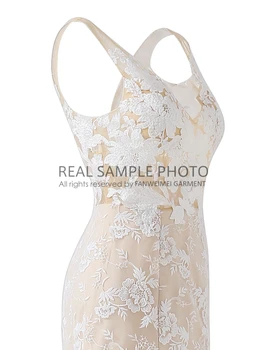 REALIOS FOTO Šampano nėrinių bohemijos JAUNAVEDŽIŲ vestuves vestuvių suknelė vestuvių suknelė pigūs gamyklos kaina