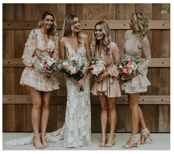 REALIOS FOTO Šampano nėrinių bohemijos JAUNAVEDŽIŲ vestuves vestuvių suknelė vestuvių suknelė pigūs gamyklos kaina
