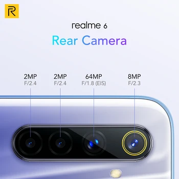 Realme 6 Mobiliojo Telefono Pasaulio Versija 4GB RAM 128 GB ROM Mobiliojo Telefono Gel G90T 30W Flash Mokestis 4300mAh Baterija 64MP Kamera NFC
