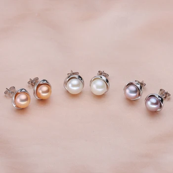 Realus fizinis pearl stud Auskarai moterims, sidabras 925,juodos spalvos gėlavandenių perlų papuošalai motinos geriausia dovana aukštos kokybės