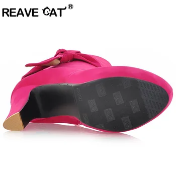 REAVE KAČIŲ Pavasarį, Rudenį Moterų batai Siurbliai Uždarytas toe Platformos, aukštakulniai Zip Bowtie Pulko Kieto 4 Spalvų Šalis Saldus QL3186
