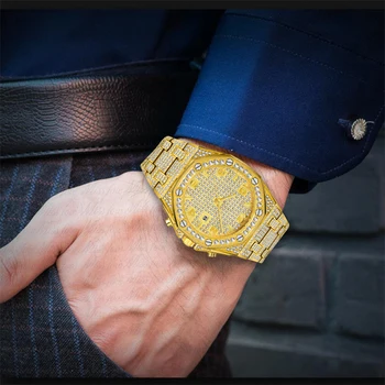 Relogio Masculino MISSFOX Vyrų Laikrodžiai Top Brand Prabanga Lediniame Žiūrėti Iš Aukso, Deimantų Žiūrėti Vyrams, Vandeniui Kvarcinis Laikrodis