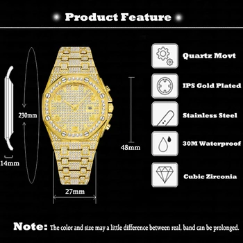 Relogio Masculino MISSFOX Vyrų Laikrodžiai Top Brand Prabanga Lediniame Žiūrėti Iš Aukso, Deimantų Žiūrėti Vyrams, Vandeniui Kvarcinis Laikrodis