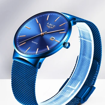 Relogio Masculino Naujas Vyrai Laikrodžiai LIGE Top Brand Prabangos Žiūrėti Plonas Akies Data Vandeniui Kvarciniai Laikrodžių Vyrams Blue Laikrodis
